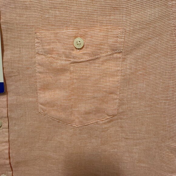 Mens Shirt Large Orange Weatherproof Vintage Short Sleeve Button Down L Lg Peach - Picture 2 of 9